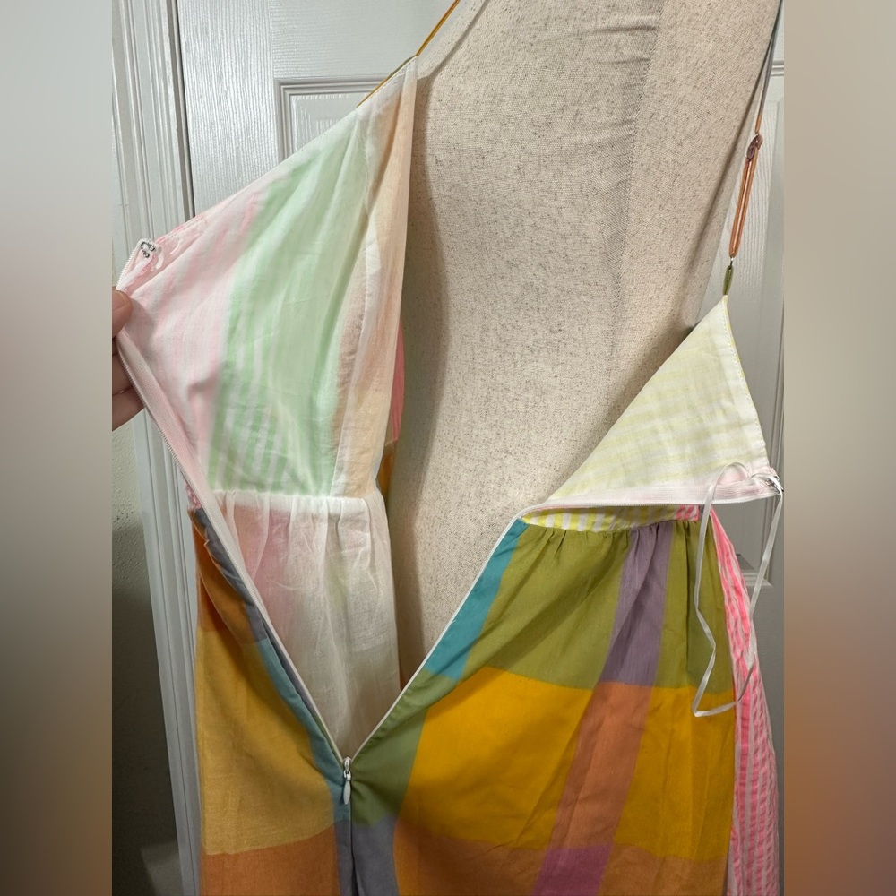 DAVI & DANI Colorful plaid mismatched Striped Maxi Dress smocked back zip up - Picture 8 of 14